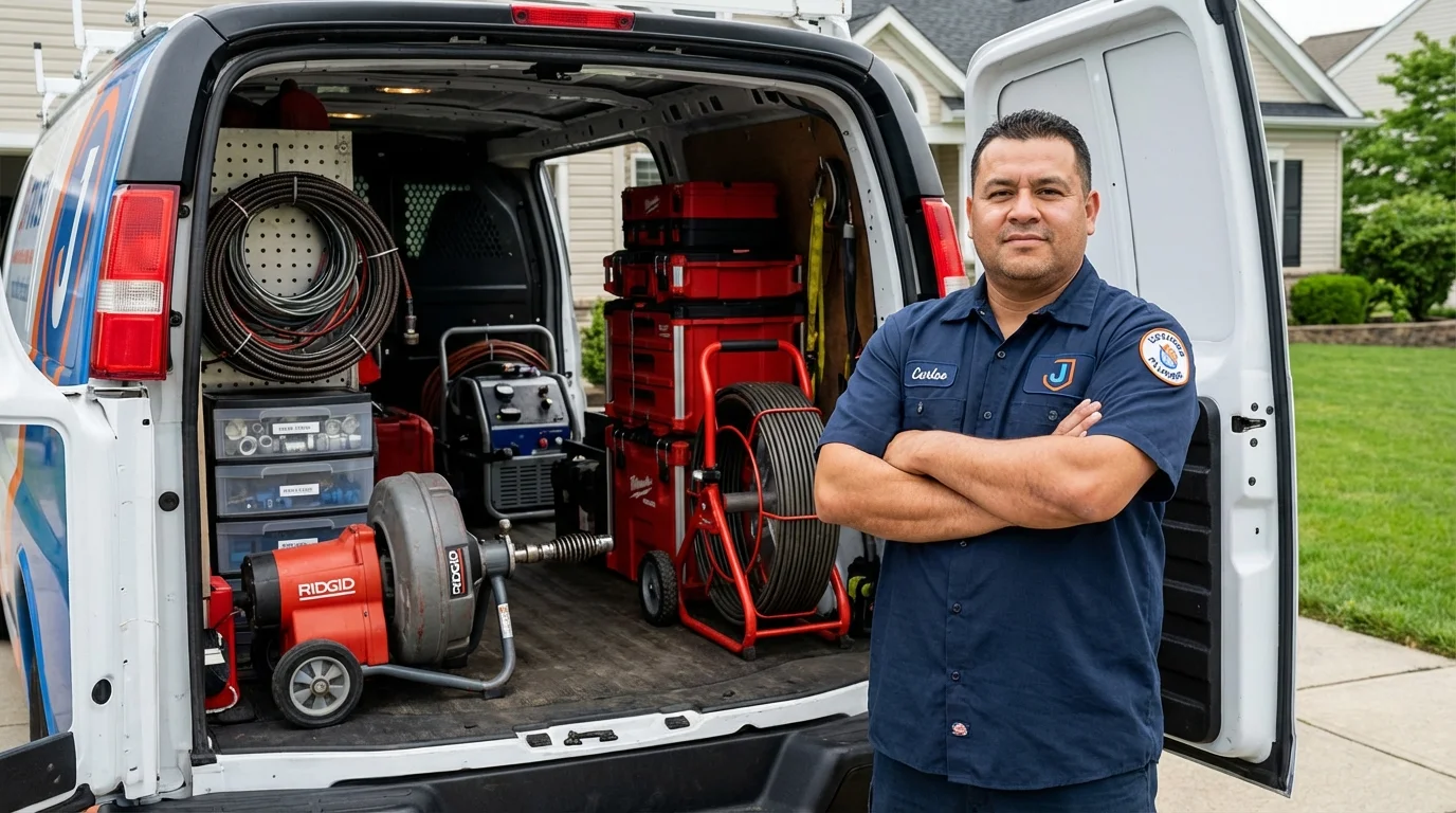 Professional drain cleaning equipment and Johns Plumbing LLC plumber in Cloverdale