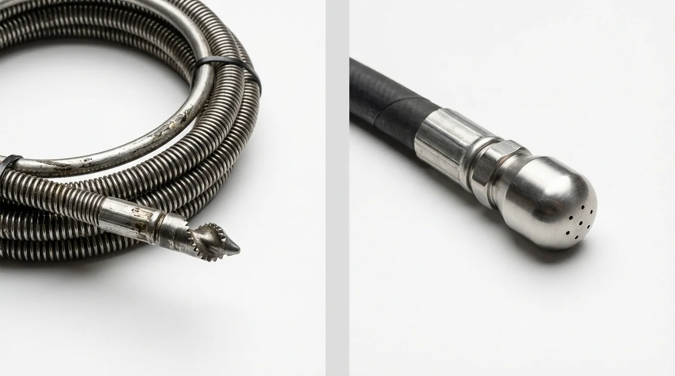 Drain snake cable and hydro jetting nozzle used for drain cleaning in Cloverdale, VA