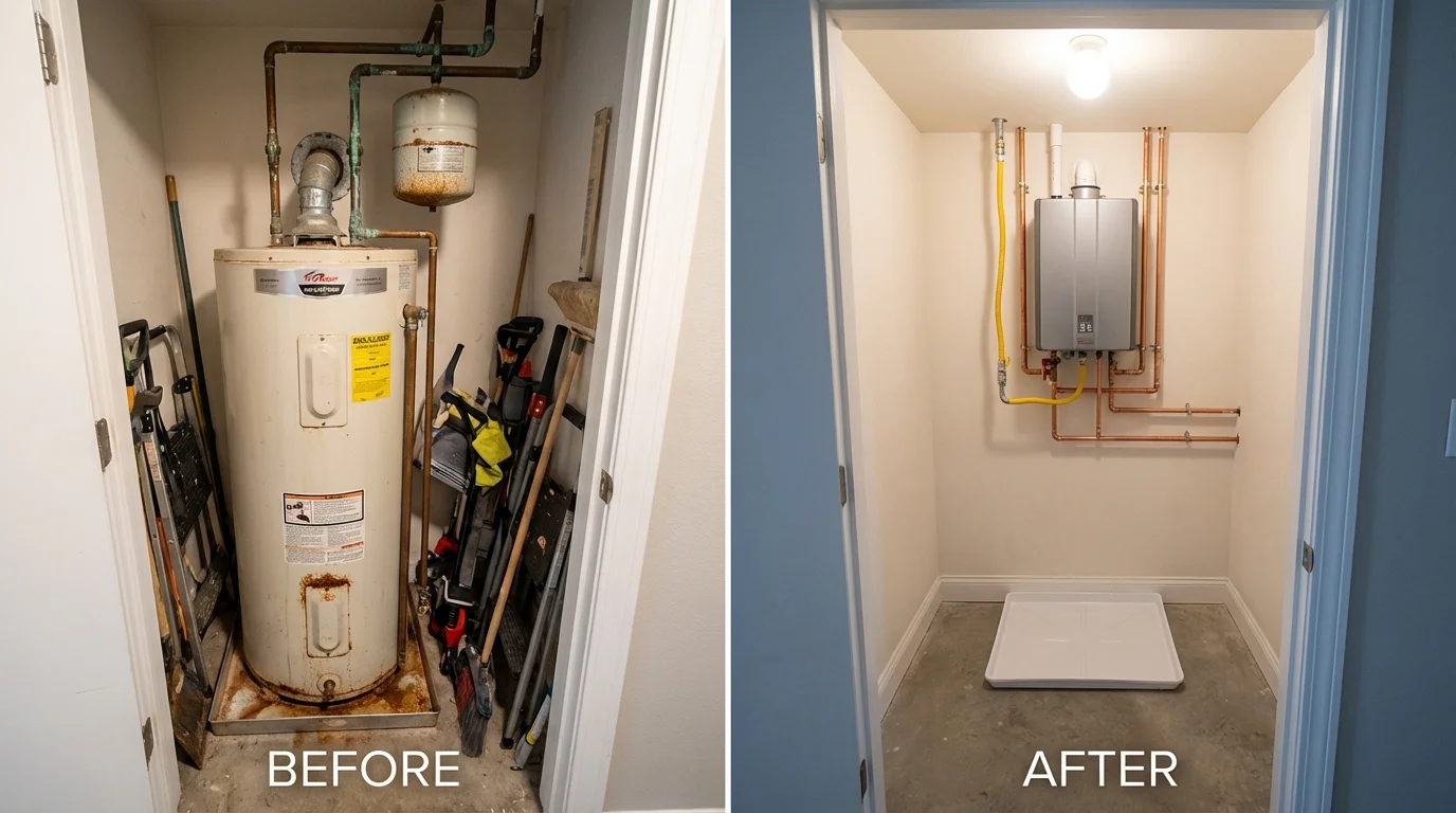 Tank water heater versus wall-mounted tankless unit comparison for Cloverdale, VA homeowners