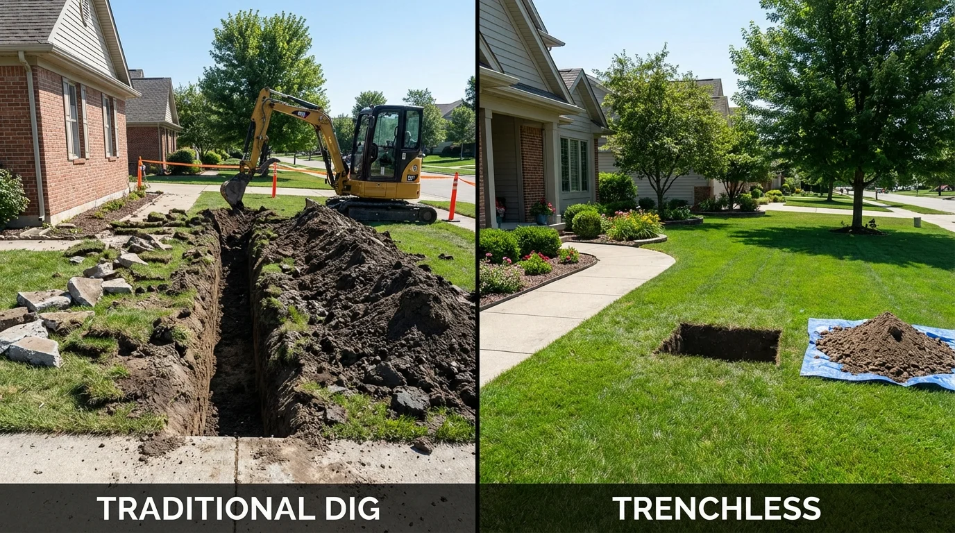 Trenchless sewer repair with minimal yard damage versus traditional excavation in Cloverdale, VA